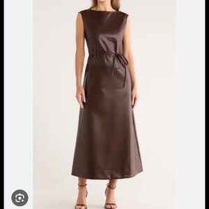Ann Taylor Factory Brown Faux-Leather Dress with Self-Tie Waist Size 2